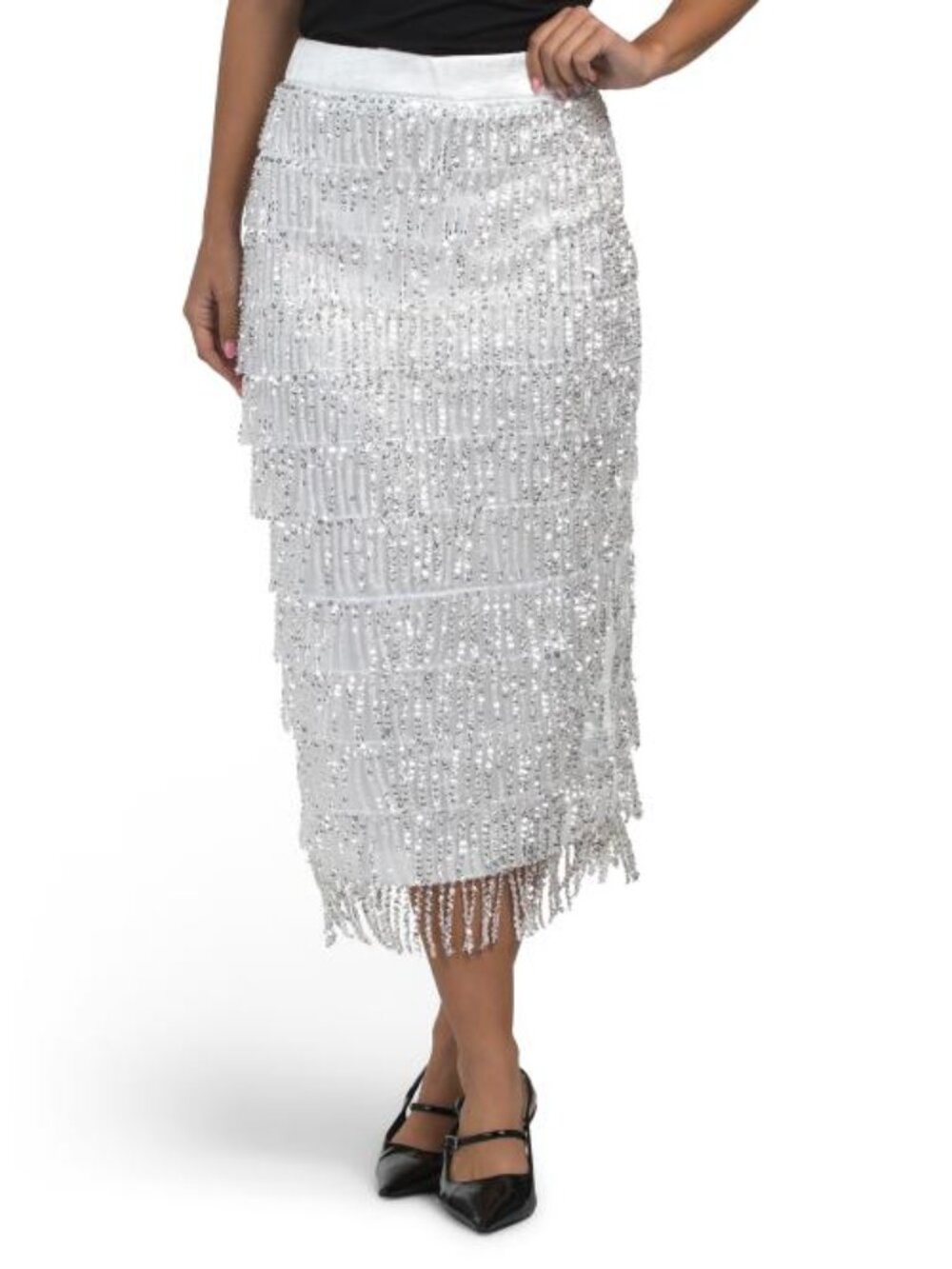 ENDLESS ROSE Sequins Tassel Midi Skirt